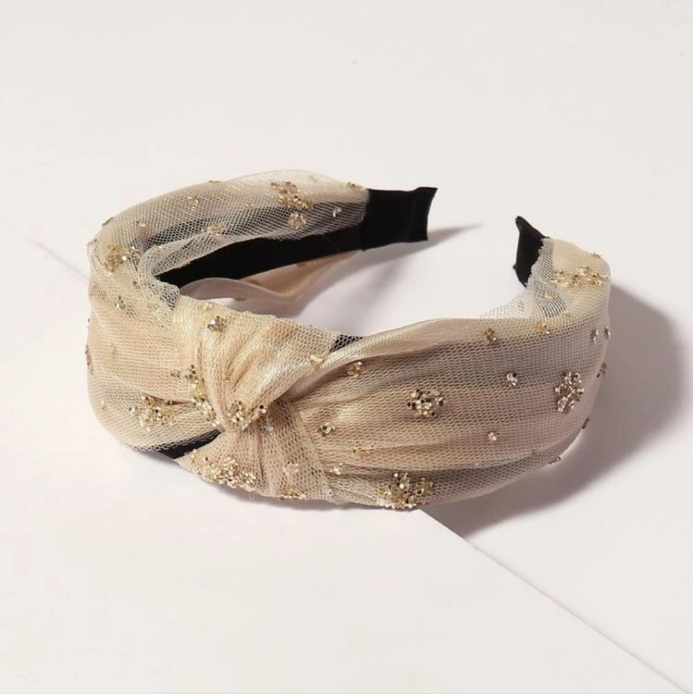 Gold Glitter and Mesh Headband